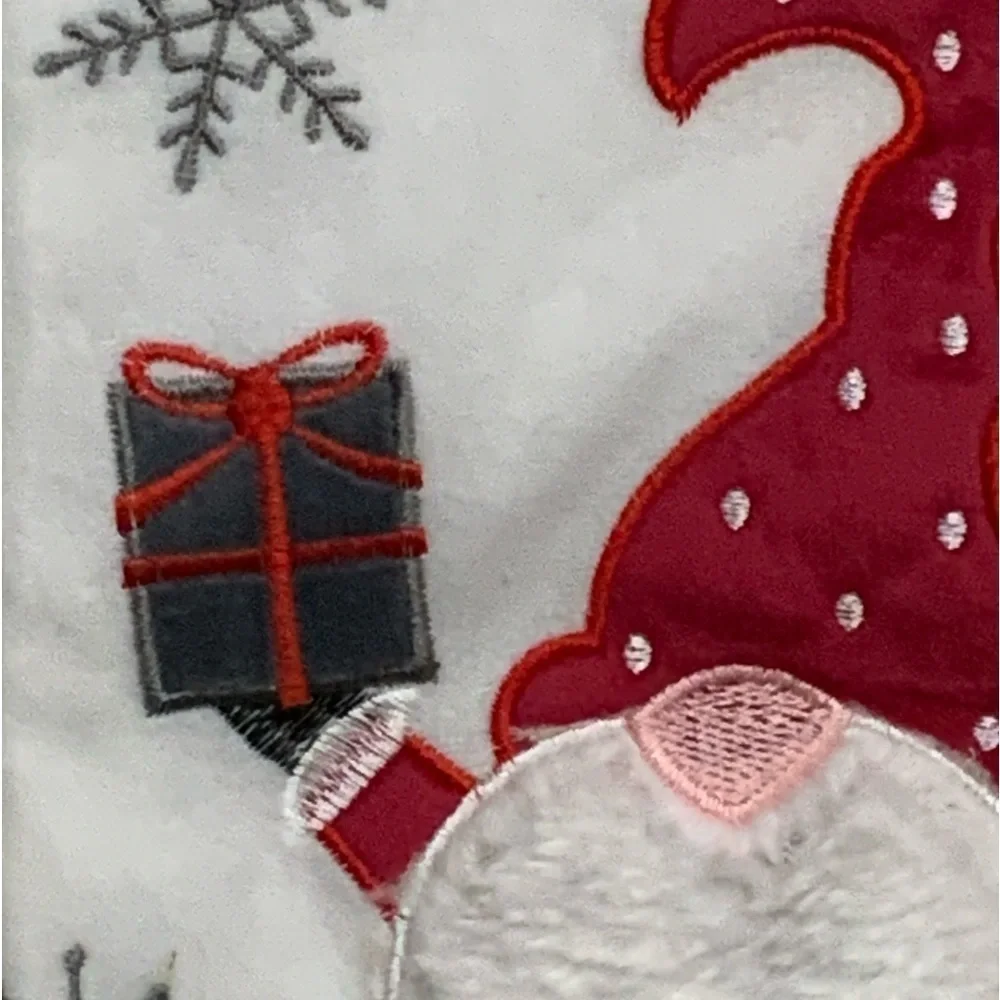 Christmas Stocking Santa Gnome Embroidery Embellishments 17 inches White Red